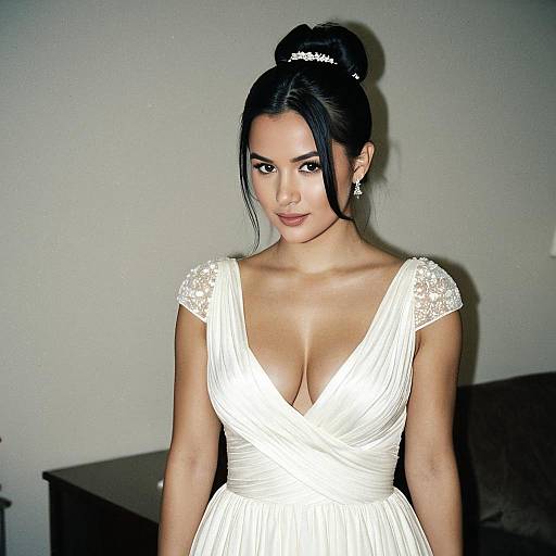 Bride in Ivory Wedding Dress with Hair Bun