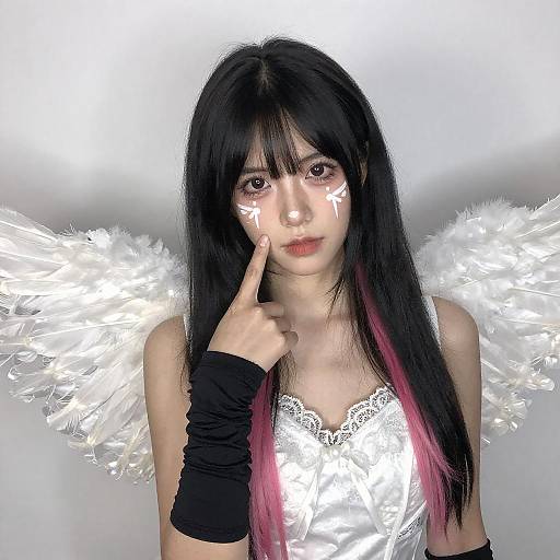 Angel-Inspired Woman with Pink Streaks