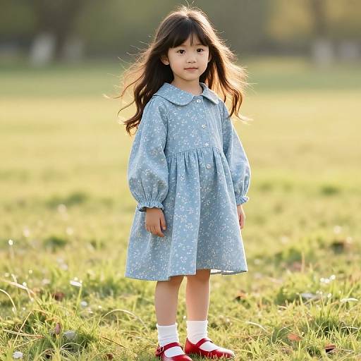 Young Girl in Floral Blue Coat
