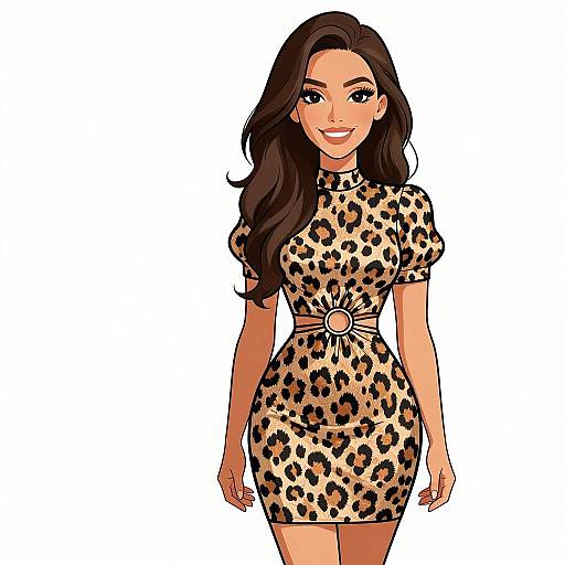 Smiling Woman in Leopard Print Dress