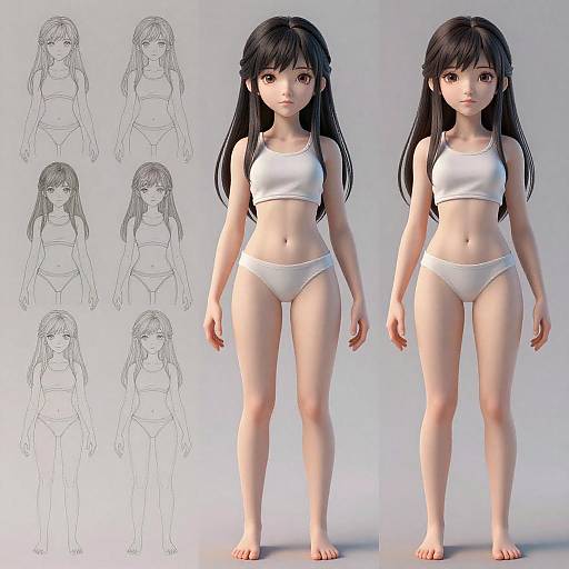 Photorealistic Monster Girl Full-Body Reference Sheet