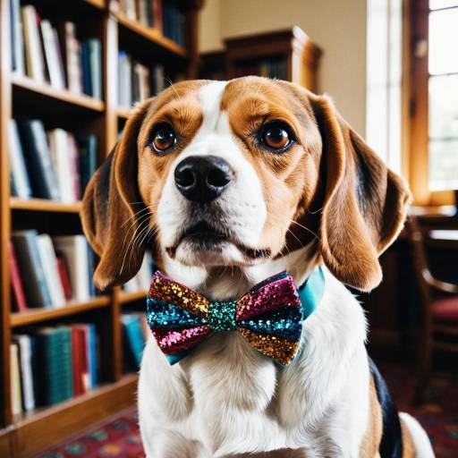 Cheerful Beagle in a Cozy Library Cheerful Beagle in a Cozy Library