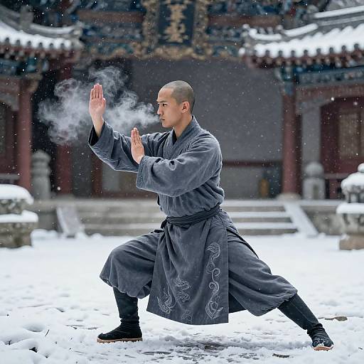 Solitary Monk Martial Arts in Snow