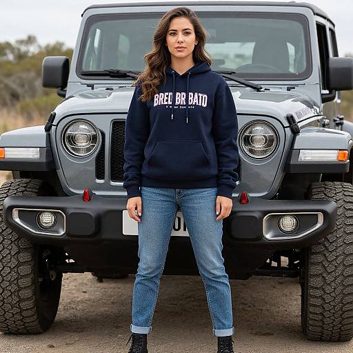 Photograph of a young woman with long brown hair, wearing a black 