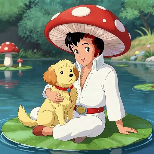 Anime Girl Inspired by Elvis on Lily Pad