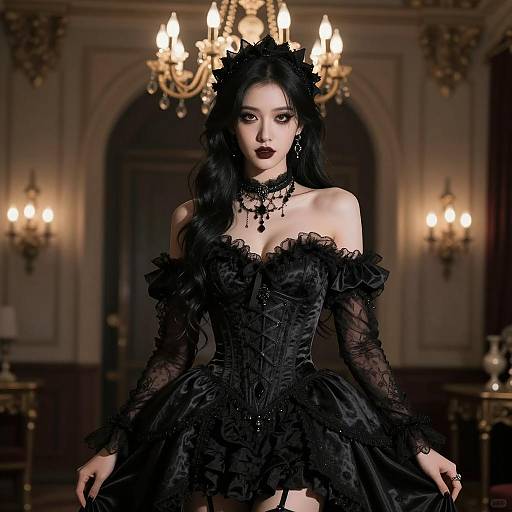 Gothic Woman in Elegant Black Dress