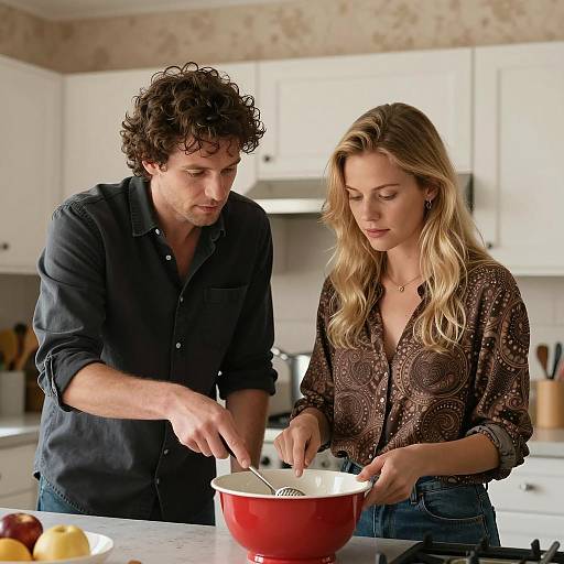 Casual Kitchen Interaction of a Couple