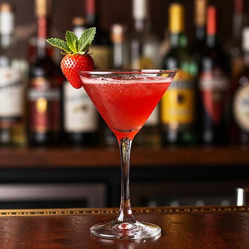 Strawberry Martini Cocktail with Mint Garnish