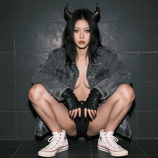 Portrait of Asian Woman with Horns