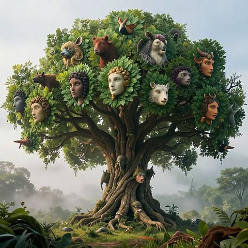 Surreal Dreamscape Tree with Faces
