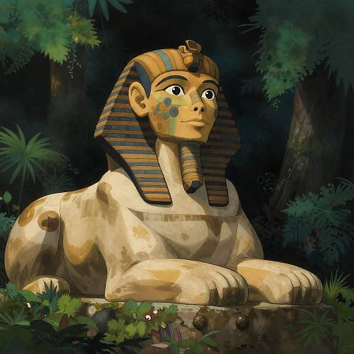 Ancient Sphinx Statue in Jungle