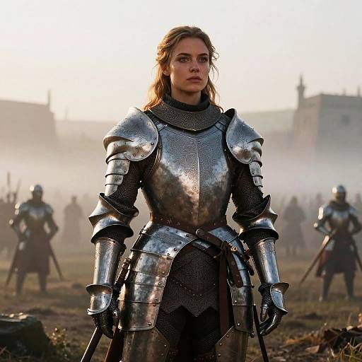 Woman Knight on Misty Battlefield