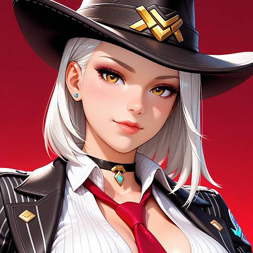 Ashe Pinstripe Cowgirl Portrait in Red