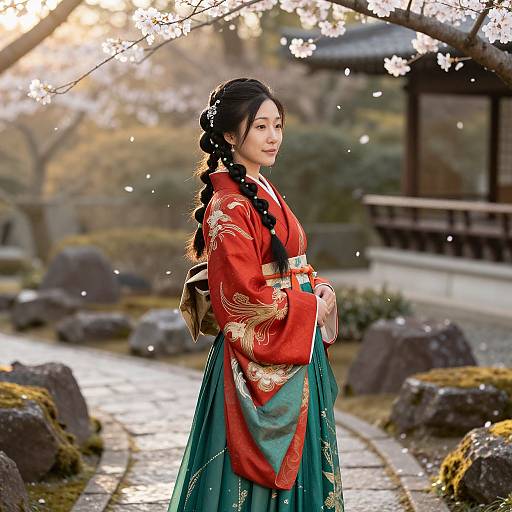 Serene Asian Woman in Traditional Kimono