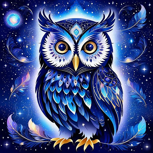 Whimsical Giant Owl in Cosmic Dreams Whimsical Giant Owl in Cosmic Dreams