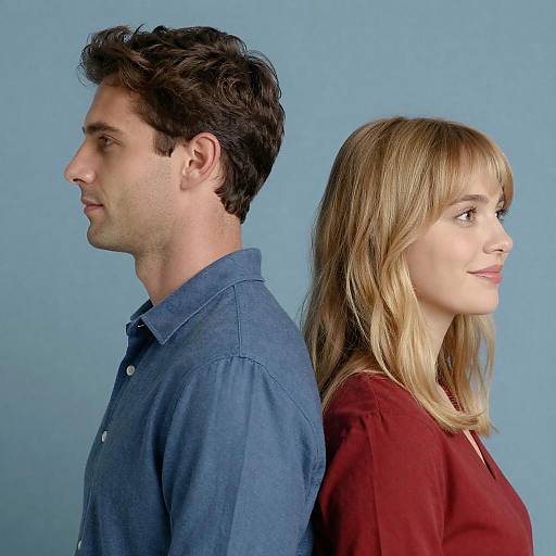 Portrait of man and woman back to back