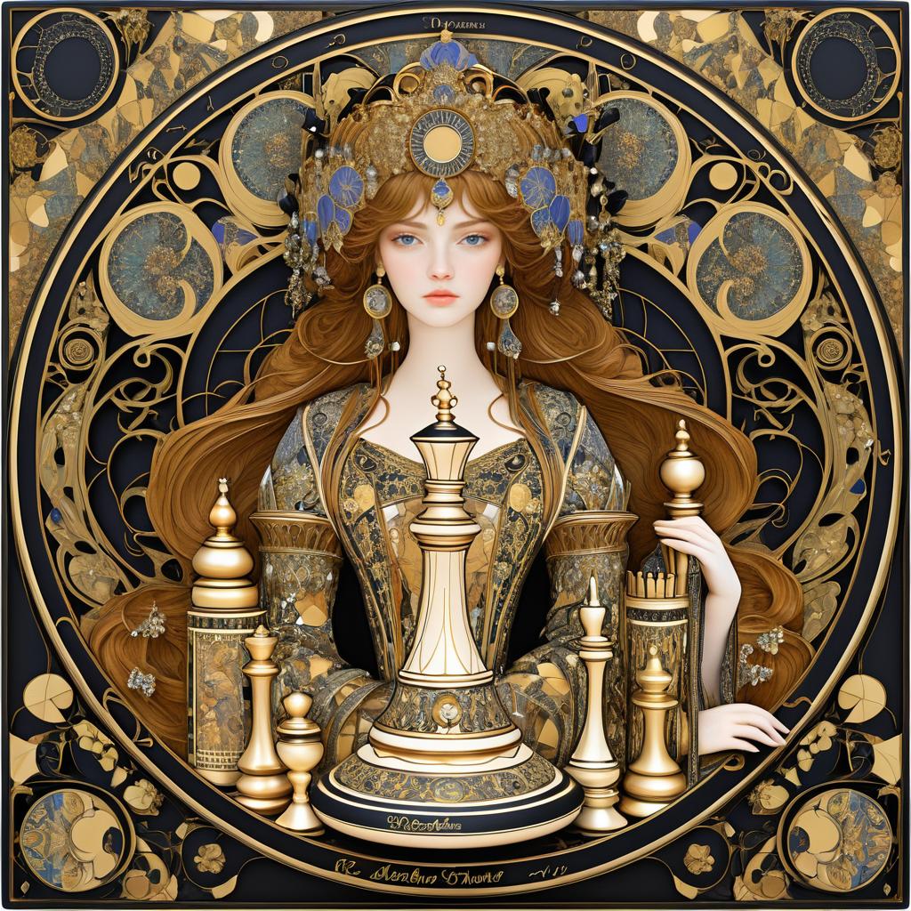 Masterpiece Chess Set in Art Nouveau Style