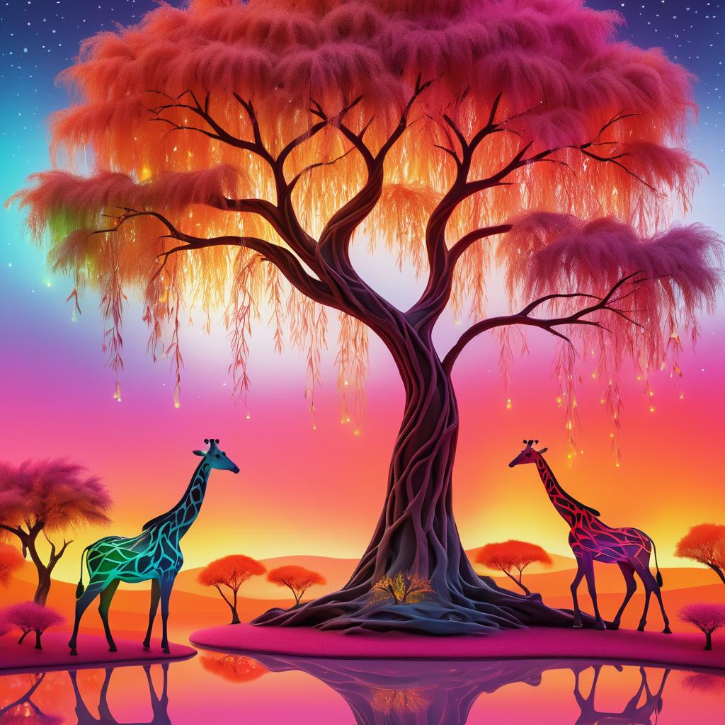 Mystical Enchanted Willow Under Giraffes