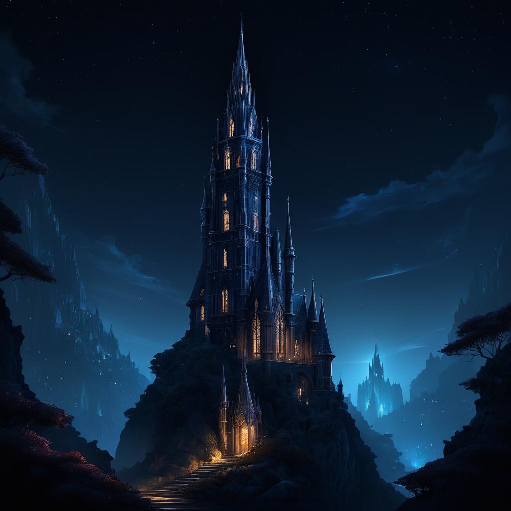 Enchanting Dark Fantasy Spire at Night