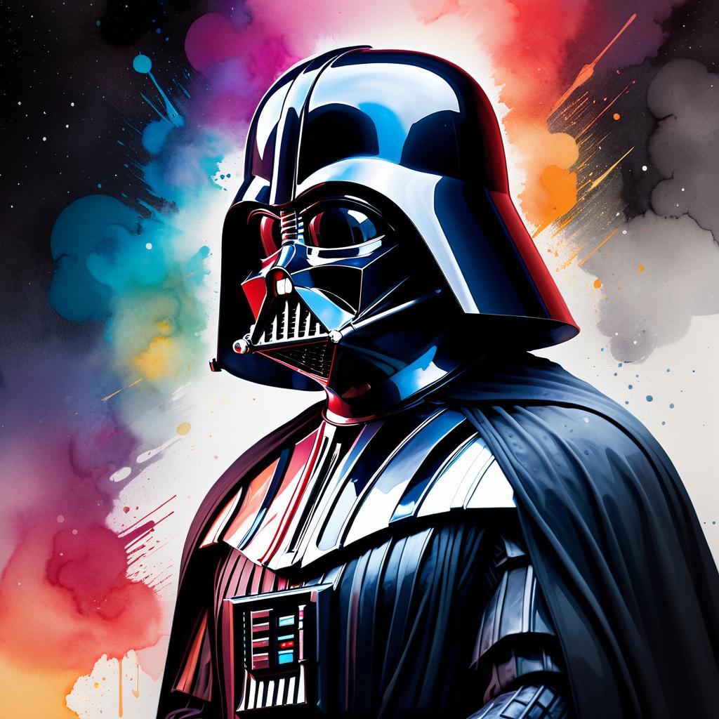 Vibrant Darth Vader Portrait in Watercolor