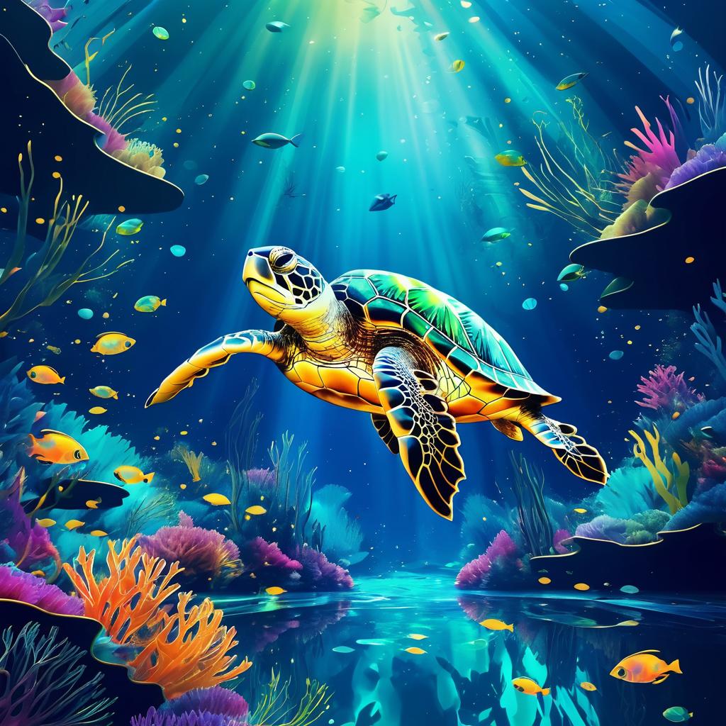 Surreal Sea Turtle Underwater Art Poster