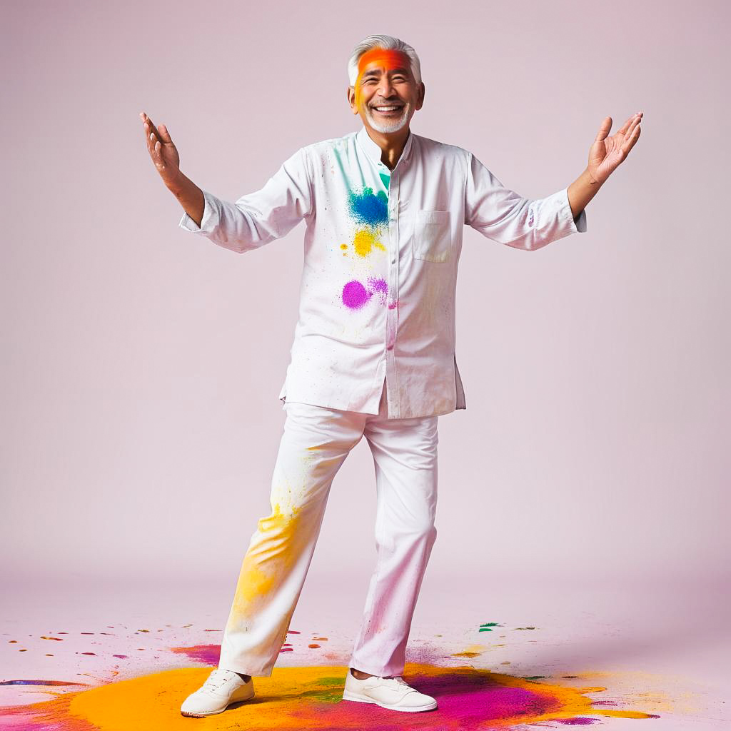 Vibrant Elderly Man in Holi Colors