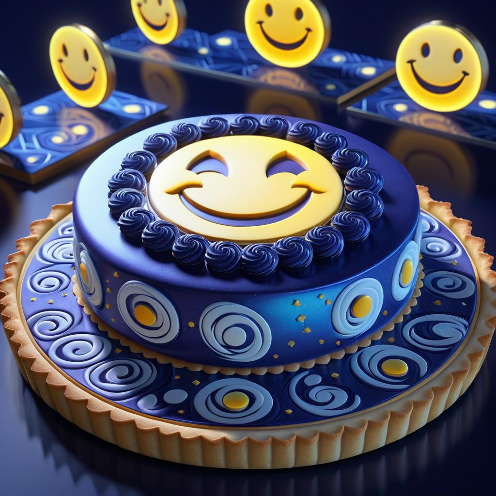 Whimsical 3D Tart on Moonlit Terrace