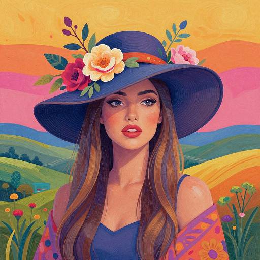 Stylish Woman with Floral Hat Artwork
