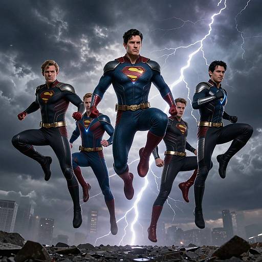 Heroic Superheroes Jumping into Battle