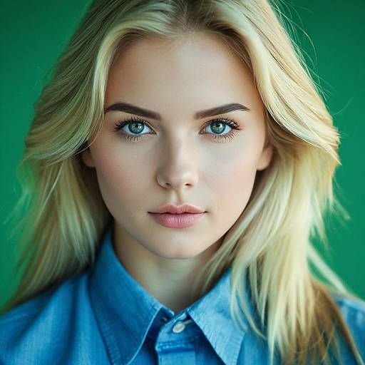 Close-up Portrait of Blonde Woman in Blue Shirt