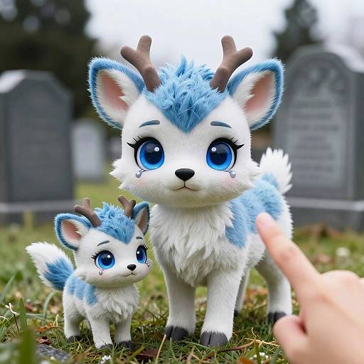 Chibi Blue and White Deer Duo in Cemetery