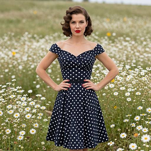 Vintage 1950s Woman in Daisy Field