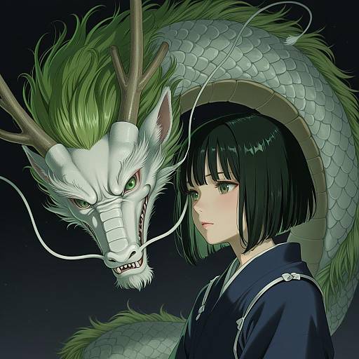 Illustration of Haku (sen to chihiro no kamikakushi), sen to chihiro no kamikakushi in the style of Mattaku mousuke