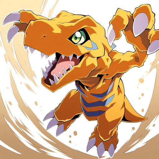 Illustration of Agumon, digimon in the style of Sakakiba misogi