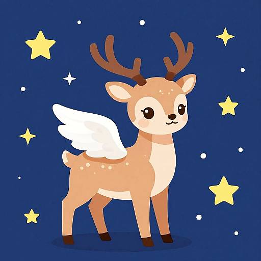 Whimsical Winged Deer Under Stars