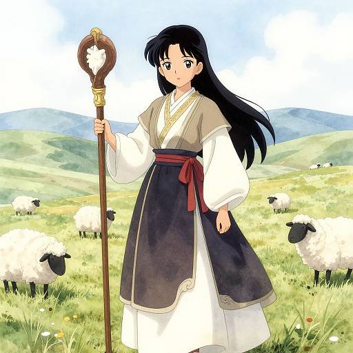 Majestic Anime Shepherd Girl Scene