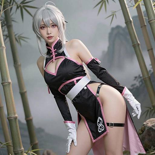 Silver-Haired Ninja Woman Digital Art