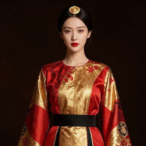 Elegant Female in Red-Gold Dress