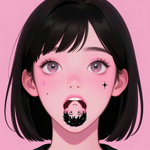 Surreal Digital Portrait of Young Woman with Miniature Figure