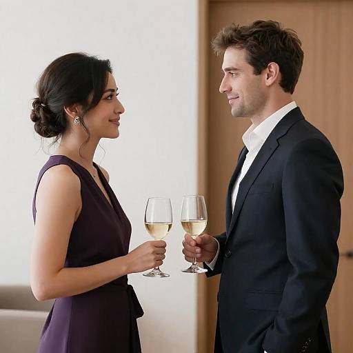 Elegant Indoor Toast: Couple with Wine