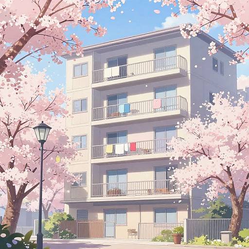 Whimsical Anime Cherry Blossom Apartment