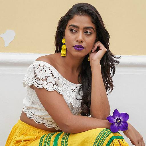 Stylish Woman Against Peeling Wall