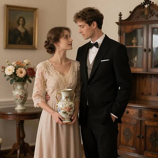 Elegant Vintage Couple in Ornate Room