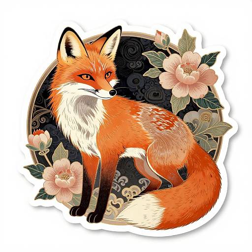 Stylized Fox Floral Ukiyo-e Sticker