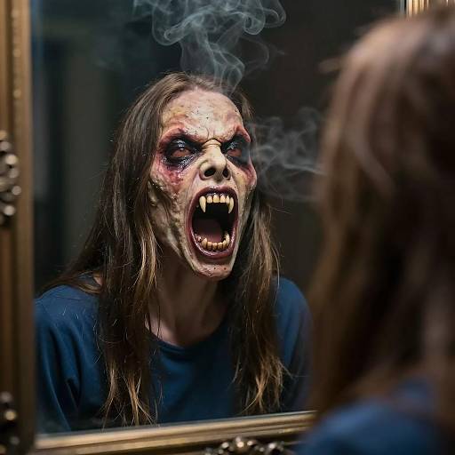 Terrifying Horror Character Reflection in Mirror
