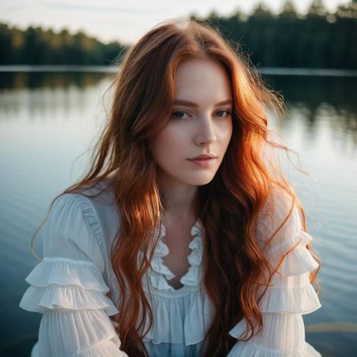 Young Woman with Red Hair by Lake