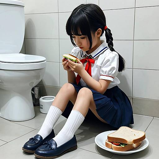 Faceless Girl Crying Eating Sandwich