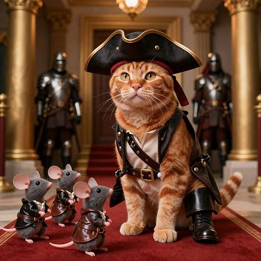 Pirate Orange Cat with Mouse Crew