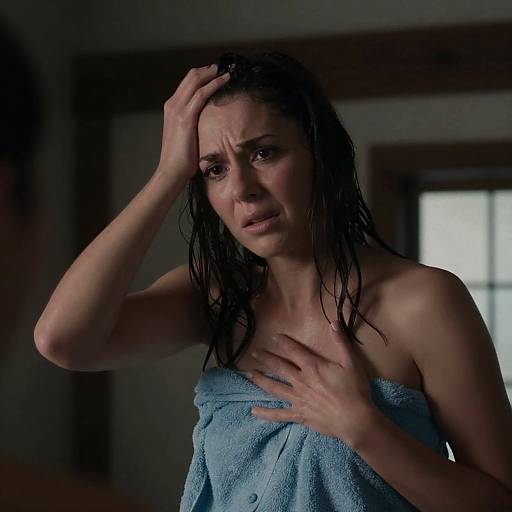 Stressed Woman in Dimly Lit Room