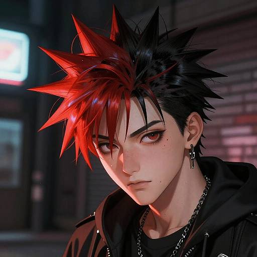 Punk Rock Half-Red Half-Black Hair